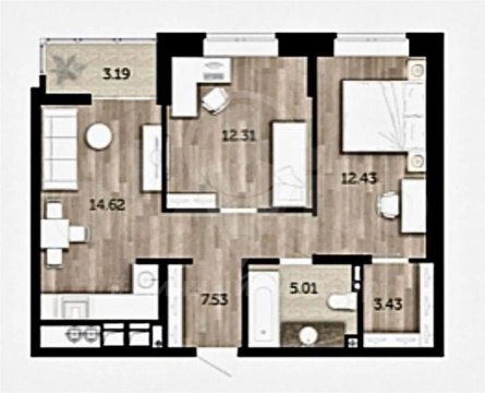 2-к квартира, 3/12 эт., 55м²